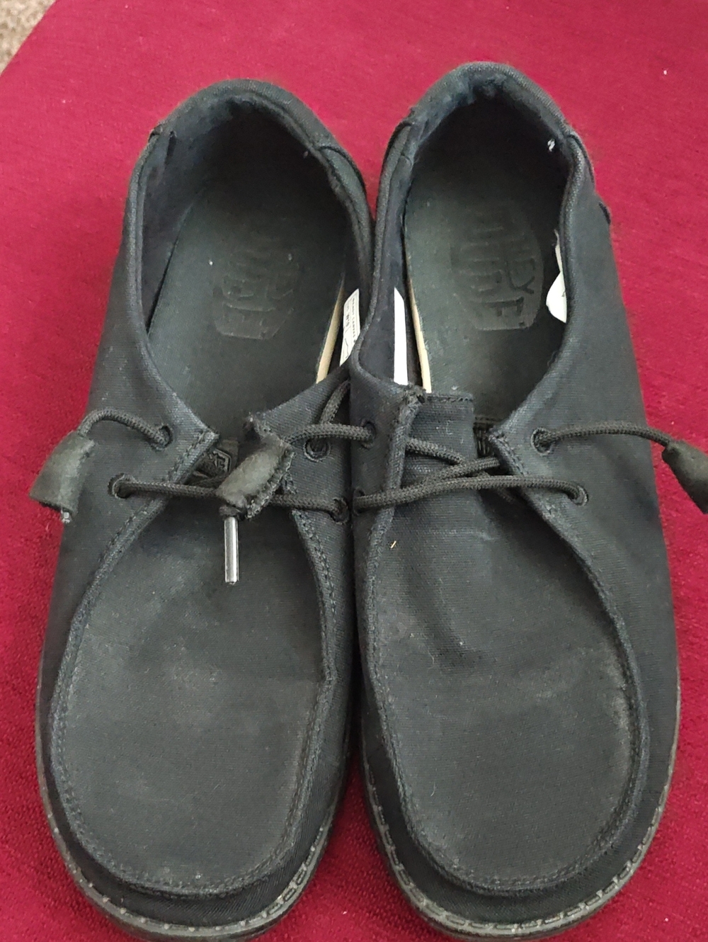 Women's Hey Dudes Wendy Canvas Mono Black Lace-Up Shoes Sz 10